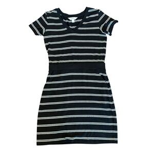 Market‎ & Spruce Black White Striped Short Sleeve Knee Length Sweater Dress Sz M
